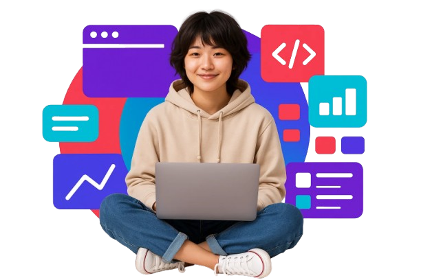 Illustration of woman with laptop